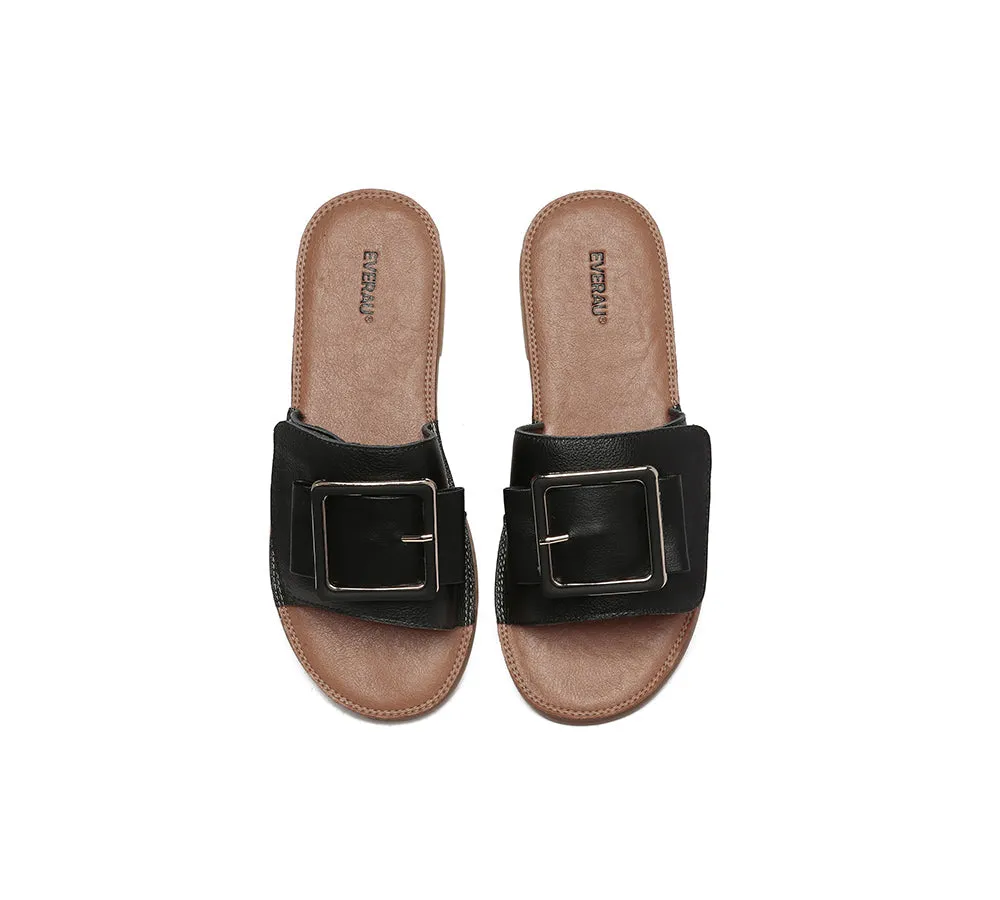 Women Leather Flats Buckle Top Ultra Soft Slides Summer Sandals Bera