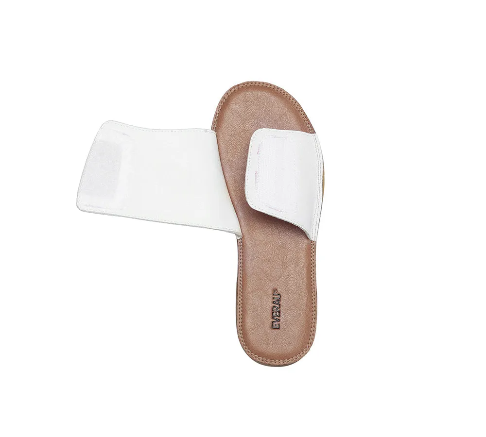 Women Leather Flats Buckle Top Ultra Soft Slides Summer Sandals Bera