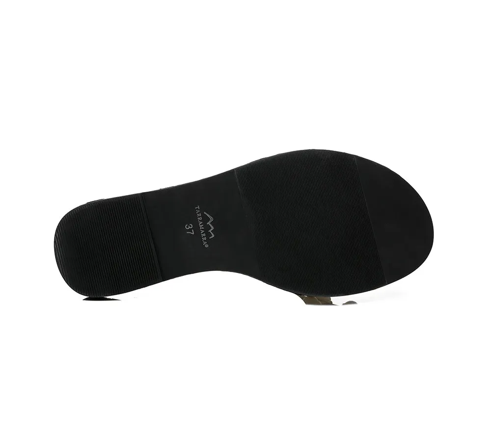 Women Leather Flats Slides With Pearls Junia